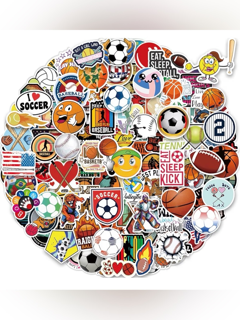 Sports Sticker Pack - 300 Multi-Color Sports-Themed Decals